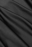 ブラック カジュアル ソリッド パッチワーク バックレス 斜め襟 ノースリーブ ドレス プラスサイズ ドレス