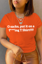 T-shirts décontractés imprimés quotidiens patchwork lettre O cou orange