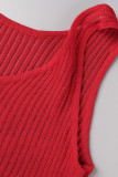 Patchwork de borla sólida vermelho sexy transparente com decote em O sem mangas duas peças