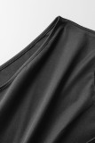 Robe noire décontractée, couleur unie, dos nu, col oblique, sans manches, robes de grande taille