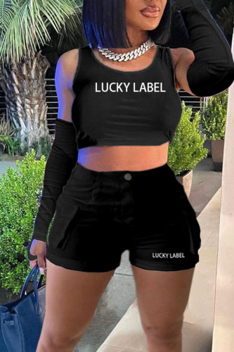 Black Casual Street Print Patchwork O Neck Two Pieces(Including The Sleeve)