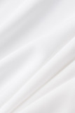 Weiße, lässige, solide Patchwork-Schnalle mit Turndown-Kragen A-Linien-Kleider