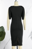Черные элегантные однотонные платья в стиле пэчворк с V-образным вырезом и юбкой на один шаг