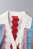 Vert Casual Street Print Creusé Patchwork Boucle Turndown Collar Robes