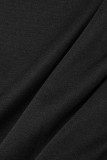 Schwarze, elegante, solide Patchwork-Kleider mit V-Ausschnitt und One-Step-Rock