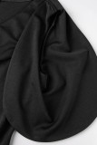 Vestidos preto elegante sólido patchwork com decote em V e saia única