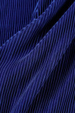 Combinaisons décontractées solides patchwork pli ruban col droit bleu