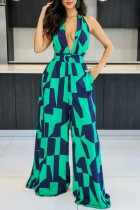Groene Sexy Casual Print Bandage Backless Halter Regular Jumpsuits
