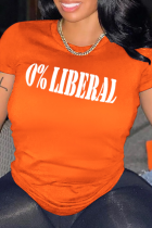 Magliette arancioni con scollo a O con patchwork e stampa di strada casual
