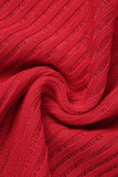 Rosso sexy solido nappa patchwork trasparente O collo senza maniche due pezzi