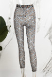 Luipaardprint Casual print Luipaard Doorschijnende skinny broek met hoge taille en volledige print