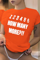 Orangefarbene, lässige Street-Print-Patchwork-T-Shirts mit O-Ausschnitt und Buchstaben