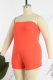 Orange Sexig Solid Backless Strapless Plus Size Romper