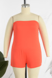 Orange Sexy Solid Backless Strapless Plus Size Romper