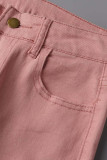 Jeans in denim regolari a vita media strappati con nappe casual rosa
