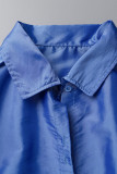 Bleu Casual Patchwork Contraste Chemise Col Une Ligne Robes Grande Taille