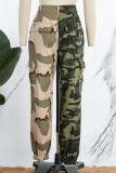 Camouflage Casual Imprimé Camouflage Patchwork Regular Taille Haute Pantalon Patchwork Conventionnel