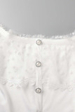 ホワイト カジュアル ソリッド パッチワーク オフショルダー ワンステップ スカート ドレス