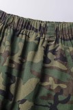 Camouflage Casual Camouflage Print Patchwork Regular High Waist Conventional Full Print Skirt