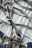Синий сексуальный камуфляжный принт с повязкой на спине Спагетти ремень Тощие комбинезоны