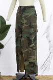 Camuflagem Casual Estampa de Camuflagem Regular Cintura Alta Convencional Calças de Baixo Estampadas Completas