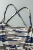 Blaue sexy Camouflage-Print-Bandage rückenfreier Spaghetti-Träger-dünne Overalls