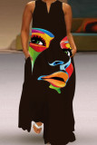 Colour Rainbow Fashion Casual Plus Size Print Patchwork V Neck Sleeveless Tank Loose Maxi Dress