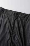 Pantaloni in tinta unita convenzionali a vita alta regolari patchwork casual neri