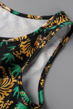 Veelkleurige casual sportkleding print patchwork vesten broek O hals mouwloze twee stukken