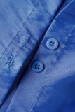 Colletto della camicia a contrasto patchwork casual blu Una linea Abiti taglie forti