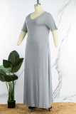 Green Casual Solid Basic V Neck Short Sleeve Dress Plus Size Dresses