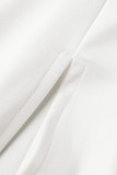 ホワイト カジュアル ソリッド パッチワーク オフショルダー ワンステップ スカート ドレス