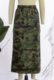 Camouflage Casual Camouflage Print Patchwork Vanlig hög midja Konventionell kjol med heltryck