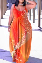 Оранжевое сексуальное повседневное длинное платье с открытой спиной на тонких бретельках Платья
