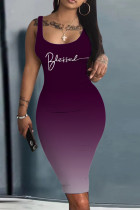 Пурпурное Повседневное Базовое платье-майка с принтом и U-образным вырезом Платья