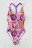 Multicolor Sexy Print Bandage Patchwork Backless Swimwears (With Paddings)