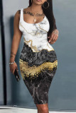 Хаки Повседневный принт Базовое платье с U-образным вырезом Платья Платья