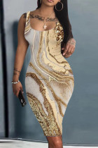 Хаки Повседневный принт Базовое платье с U-образным вырезом Платья Платья