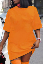Tangerine Casual Street Solid Patchwork O Neck T-shirt Dress Vestidos
