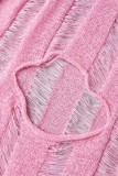 Розовые сексуальные сплошные выдолбленные прозрачные платья без рукавов с круглым вырезом Платья