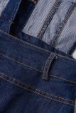 Синие сексуальные повседневные однотонные лоскутные узкие джинсовые платья без рукавов с отложным воротником и открытой спиной