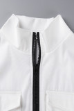 ブラック カジュアル ソリッド パッチワーク ポケット ジッパー ターンダウン カラー ワンステップ スカート ドレス