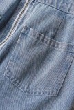 Синий сексуальный повседневный сплошной рваный лоскутный с открытой спиной без бретелек без рукавов обычный джинсовый комбинезон