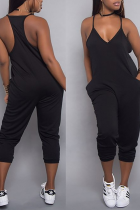 Black Sexy Solid Patchwork Spaghetti Strap Harlan Jumpsuits