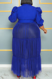 Geel Casual Elegant Solid Patchwork Gesp Fold Turndown Collar Cake Skirt Plus Size Jurken