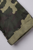 Army Green Street Print Camouflage Print Patchwork Kordelzug Reißverschlusskragen Gerade Kleider