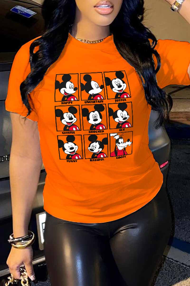 

Orange Casual Character Print Patchwork O Neck T-Shirts