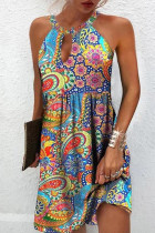 Цветное повседневное платье с принтом и круглым вырезом без рукавов Платья