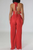 Red Sexy Casual Solid Bandage Backless Slit Halter Senza maniche Due pezzi