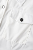 White Sexy Street Solid Patchwork Pocket Buckle Turndown Collar One Step Skirt Dresses